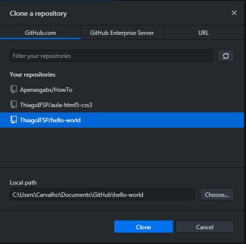 escolhendo repositório 